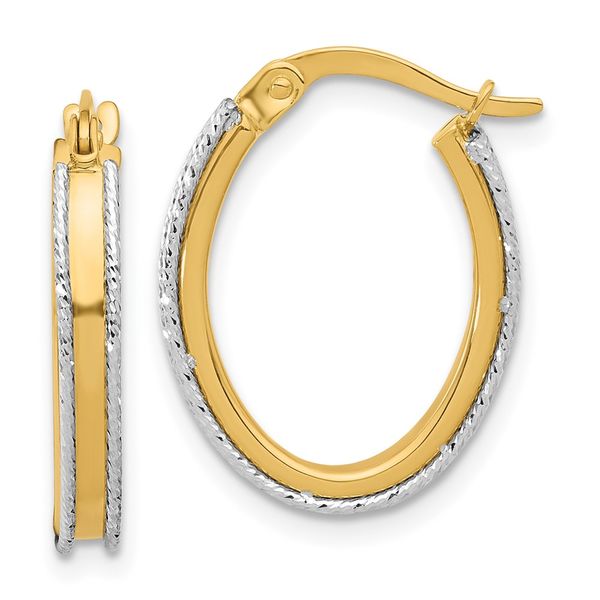 Leslie's 14K Two-tone Polished and Diamond-cut Oval Hoop Earrings Cone Jewelers Carlsbad, NM