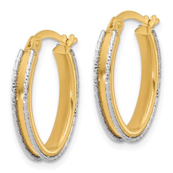 Leslie's 14K Two-tone Polished and Diamond-cut Oval Hoop Earrings Image 2 Jewel Smiths Oklahoma City, OK