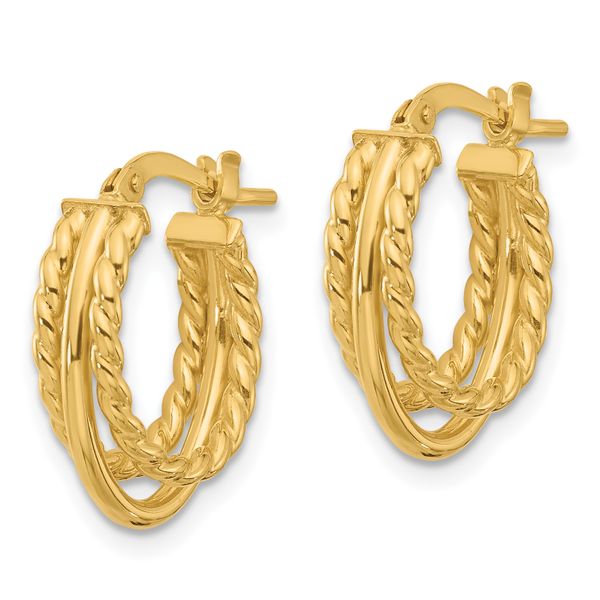 Leslie's 14K Polished and Textured 3-Row J-Hoop Post Earrings Image 2 Morin Jewelers Southbridge, MA