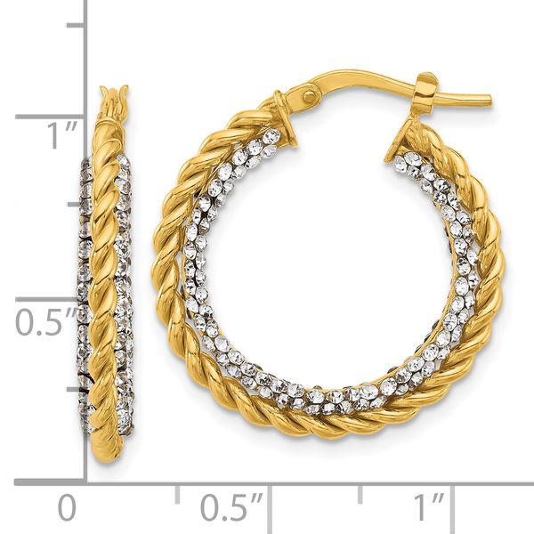 Leslie's 14K Polished with Crystals Twisted Hoop Earrings Image 4 J. West Jewelers Round Rock, TX