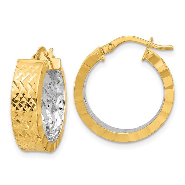 Leslie's 14K w/Rhodium Polished and D/C Hoop In/Out Hoop Earrings Cone Jewelers Carlsbad, NM
