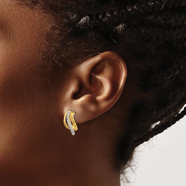 Leslie's 14K Polished with Crystals Fancy Wave Hoop Earrings Image 3 Van Scoy Jewelers Wyomissing, PA