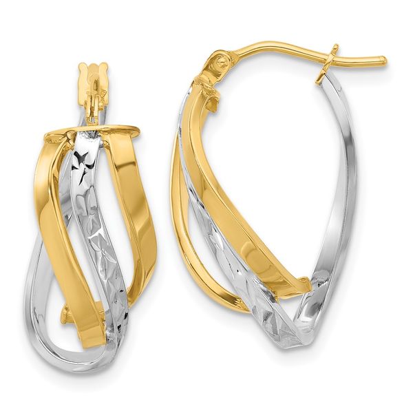 14K w/White Rhodium Polished and D/C Fancy Hoop Earrings Patterson's Diamond Center Mankato, MN