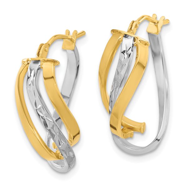 Leslie's 14K w/White Rhodium Polished and D/C Fancy Hoop Earrings Image 2 Z's Fine Jewelry Peoria, AZ