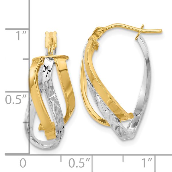 Leslie's 14K w/White Rhodium Polished and D/C Fancy Hoop Earrings Image 4 H. Brandt Jewelers Natick, MA