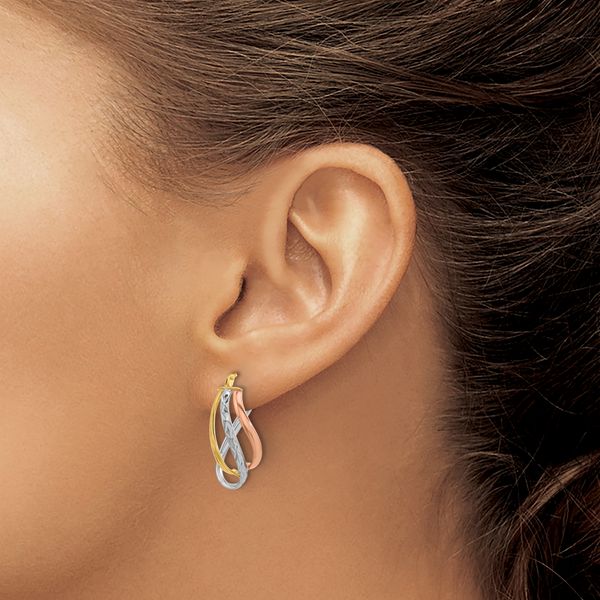 Leslie's 14K White/Rose Rhodium Polished and D/C Fancy Hoop Earrings Image 3 Jerald Jewelers Latrobe, PA