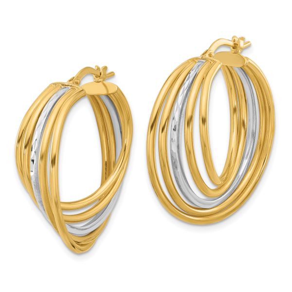 Leslie's 14K w/White Rhodium Polished and D/C Fancy Hoop Earrings Image 2 James Douglas Jewelers LLC Monroeville, PA