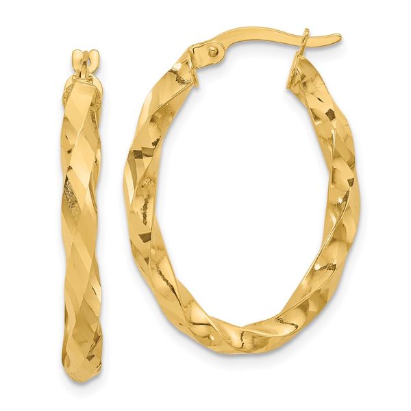 Leslie's 14K Polished and D/C Twisted Oval Hoop Earrings Selman's Jewelers-Gemologist McComb, MS