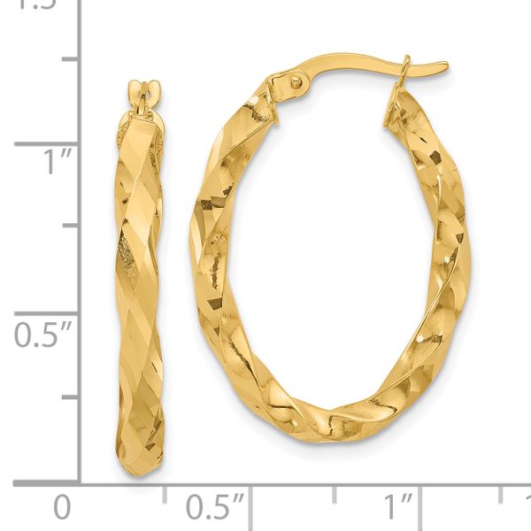 Leslie's 14K Polished and D/C Twisted Oval Hoop Earrings Image 4 Selman's Jewelers-Gemologist McComb, MS