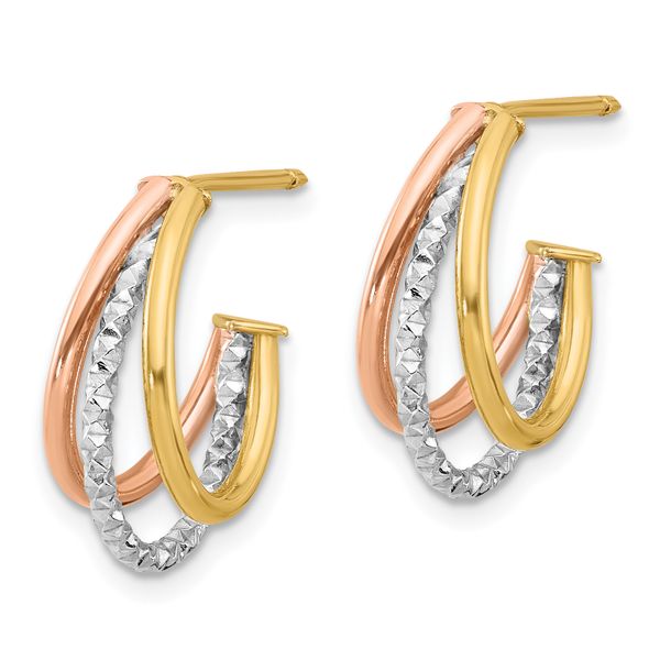 Leslie's 14K White/Rose Rhodium Textured 3 Row J-Hoop Post Earrings Image 2 Biondi Diamond Jewelers Aurora, CO