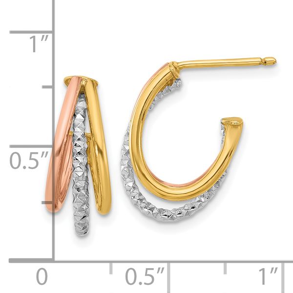 Leslie's 14K White/Rose Rhodium Textured 3 Row J-Hoop Post Earrings Image 4 Chandlee Jewelers Athens, GA