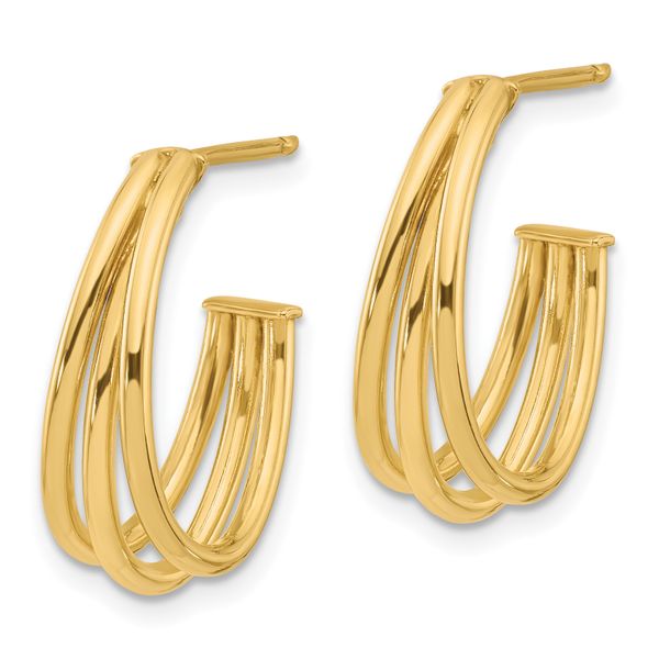 Leslie's 14K Polished 3-Row J-Hoop Post Earrings Image 2 Carroll's Jewelers Doylestown, PA