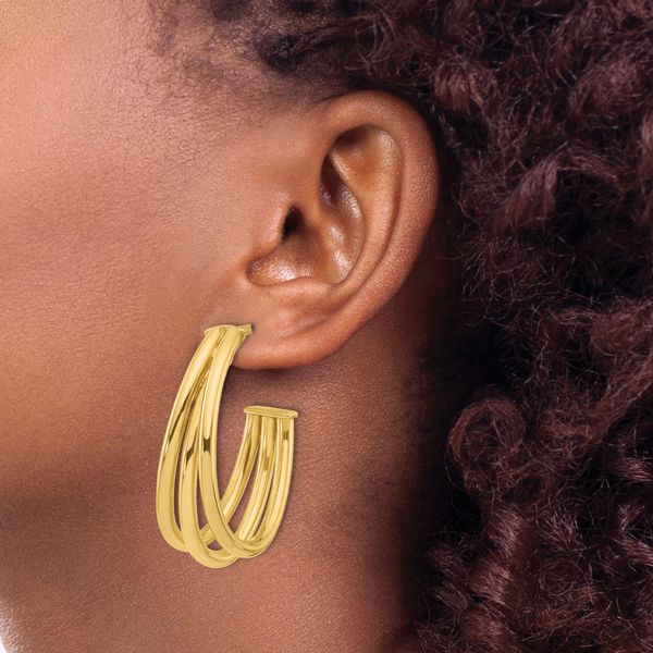 Leslie's 14K Polished 3-Row J-Hoop Post Earrings Image 3 Chandlee Jewelers Athens, GA