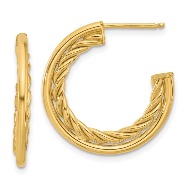 14K Polished and Textured  J-Hoop Post Earrings Cone Jewelers Carlsbad, NM