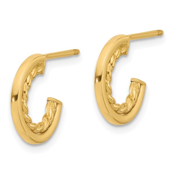 Leslie's 14K Polished and Textured  J-Hoop Post Earrings Image 2 J. West Jewelers Round Rock, TX
