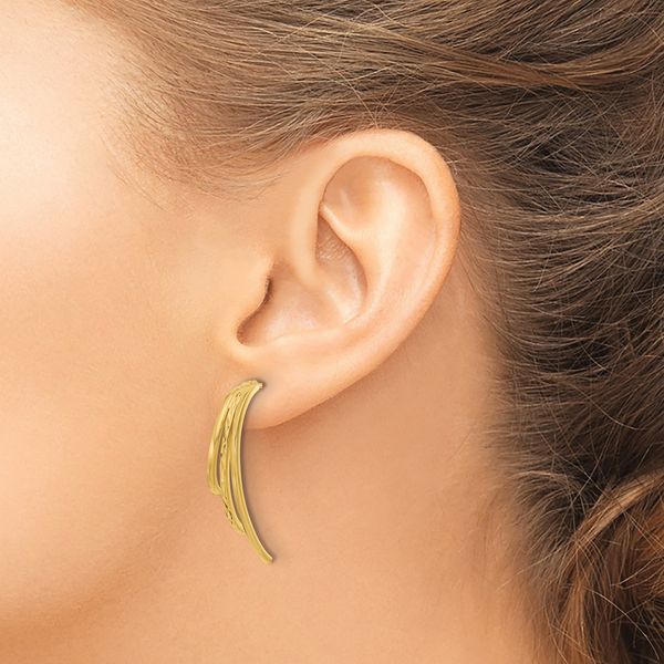 Leslie's 14K Polished and D/C 3-Row Drop Post Earrings Image 3 Morin Jewelers Southbridge, MA