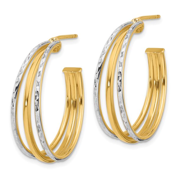 Leslie's 14K w/White Rhodium and D/C 3-Row Round J-Hoop Post Earrings Image 2 Dondero's Jewelry Vineland, NJ