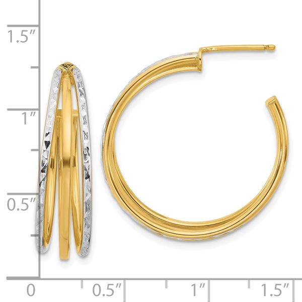 Leslie's 14K w/White Rhodium and D/C 3-Row Round J-Hoop Post Earrings Image 4 Oak Valley Jewelers Oakdale, CA