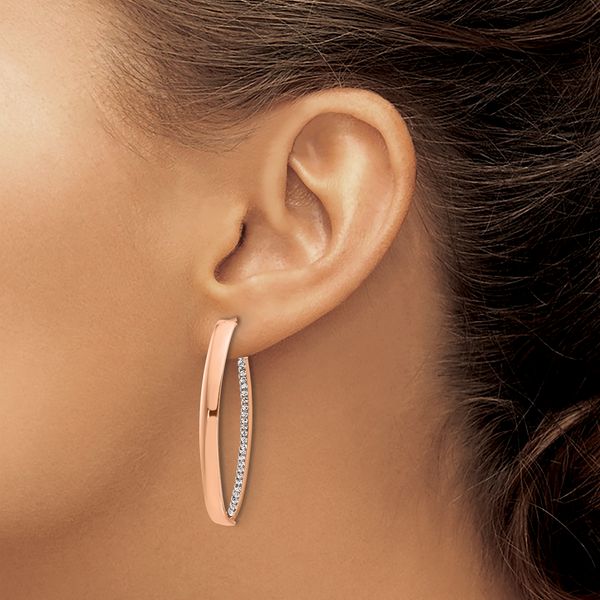 Leslie's 14K Rose Gold Polished with Crystals J-Hoop Drop Post Earrings Image 3 Delfine's Jewelry Charleston, WV