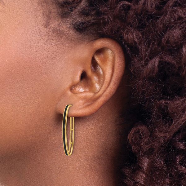 Leslie's 14K Polished with Black Enamel Oval J-hoop Post Earrings Image 3 Greenfield Jewelers Pittsburgh, PA