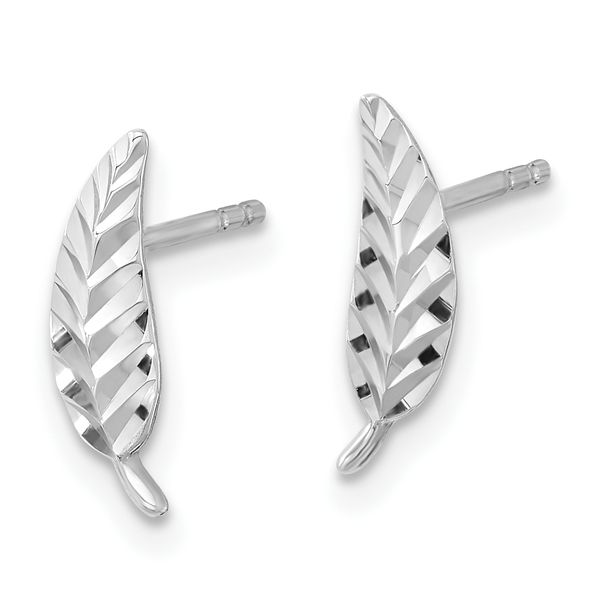 Leslie's 14K White Gold Polished and Diamond-cut Leaf Post Earrings Image 2 Thurber's Fine Jewelry Wadsworth, OH