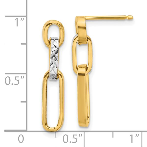 Leslie's 14K w/Rhodium Polished and D/C Link Dangle Post Earrings Image 4 Conti Jewelers Endwell, NY