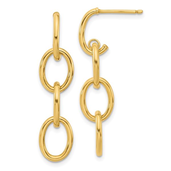 Leslie's 14K Polished Triple Circle Link Dangle Post Earrings Selman's Jewelers-Gemologist McComb, MS