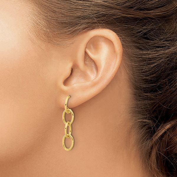 Leslie's 14K Polished Triple Circle Link Dangle Post Earrings Image 3 Gaines Jewelry Flint, MI