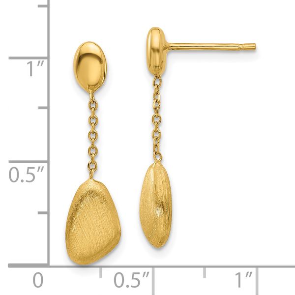 Leslie's 14k Brushed and Polished Dangle Post Earrings Image 4 Peran & Scannell Jewelers Houston, TX