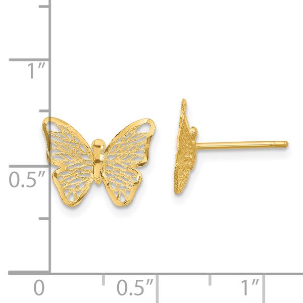 Leslie's 14k Textured and Polished Butterfly Post Earrings Image 4 Van Scoy Jewelers Wyomissing, PA