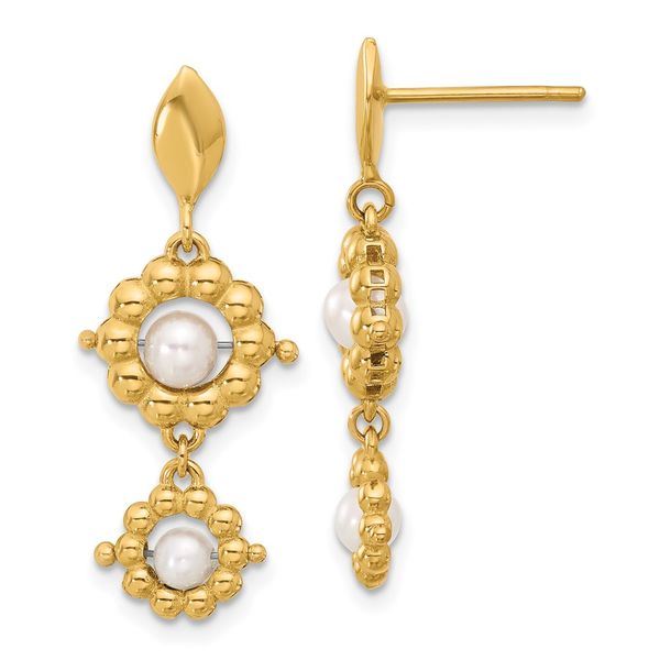 Leslie's 14k Polished FWC Pearl Flower Post Dangle Earrings Galicia Fine Jewelers Scottsdale, AZ