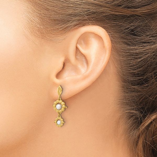 Leslie's 14k Polished FWC Pearl Flower Post Dangle Earrings Image 3 H. Brandt Jewelers Natick, MA