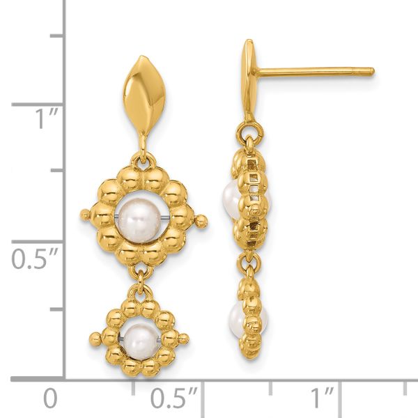 Leslie's 14k Polished FWC Pearl Flower Post Dangle Earrings Image 4 Peran & Scannell Jewelers Houston, TX