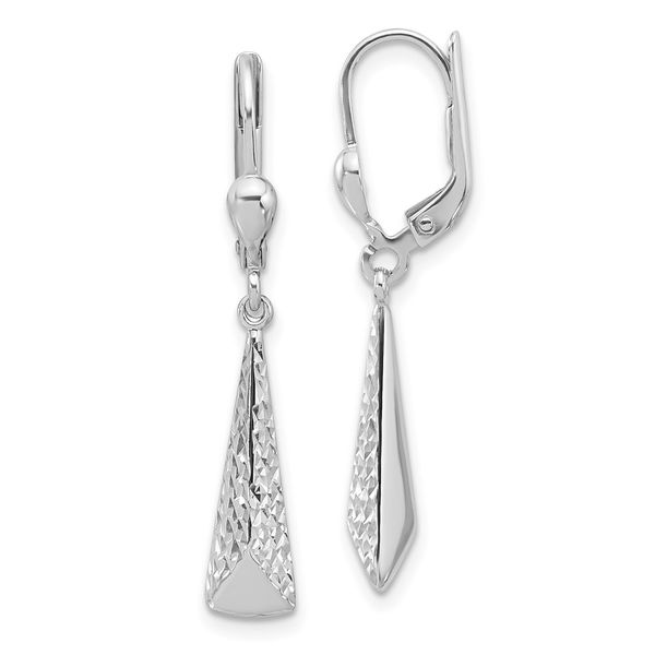 Leslie's 14K White Gold Polished/Diamond-cut Dangle Leverback Earrings Valentine's Fine Jewelry Dallas, PA