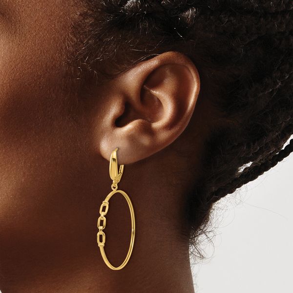 Leslie's 14K Polished Link Design Leverback Hoop Earrings Image 3 Van Scoy Jewelers Wyomissing, PA