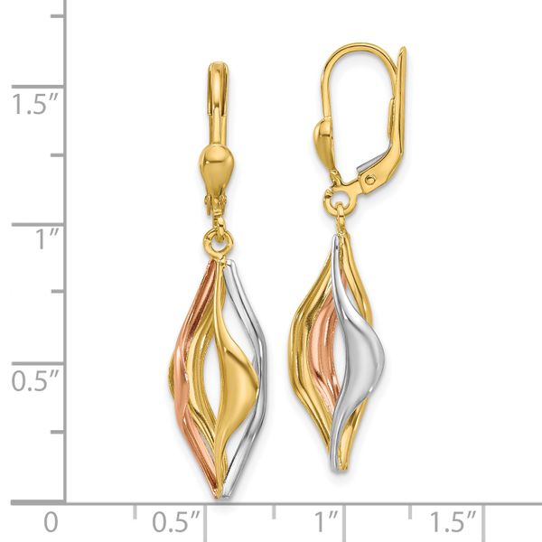 Leslie's 14K Tri-Color Polished Dangle Leverback Earrings Image 3 Jerald Jewelers Latrobe, PA