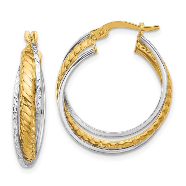 Leslie's 14K Two-tone Polished and Diamond-cut Hoop Earrings Cone Jewelers Carlsbad, NM
