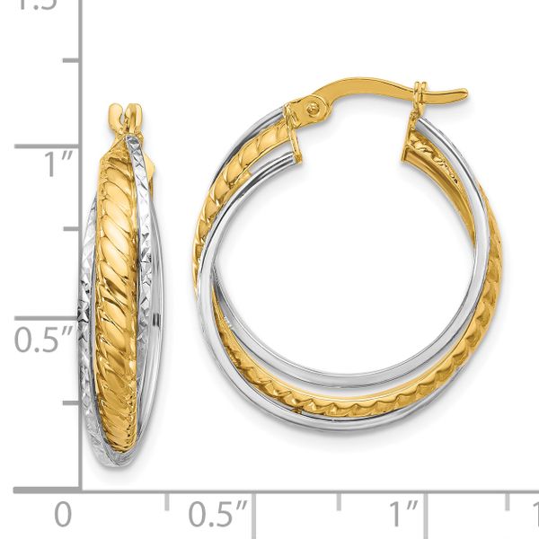 Leslie's 14K Two-tone Polished and Diamond-cut Hoop Earrings Image 3 Van Scoy Jewelers Wyomissing, PA