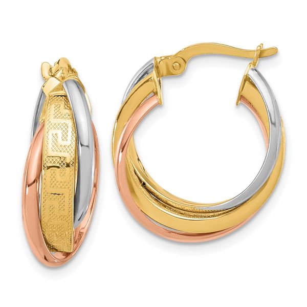 Leslie's 14K Tri-Color Polished with Textured Design Hoop Earrings Gaines Jewelry Flint, MI