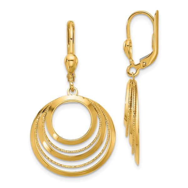 Leslie's 14K Polished and Diamond-cut Circles Dangle Leverback Earrings Thurber's Fine Jewelry Wadsworth, OH
