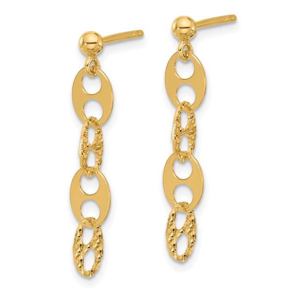 Leslie's 14K Polished and Textured Fancy Link Dangle Earrings Image 2 Dondero's Jewelry Vineland, NJ