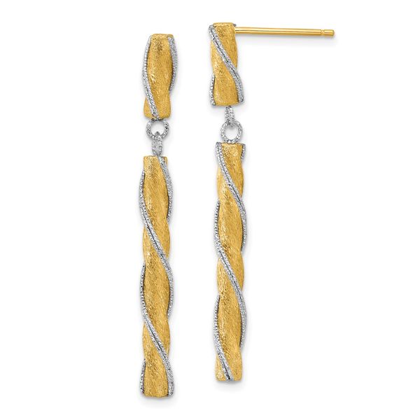 Leslie's 14K Two-tone Polished/Satin/Dia-cut Post Dangle Earrings Graham Jewelers Wayzata, MN