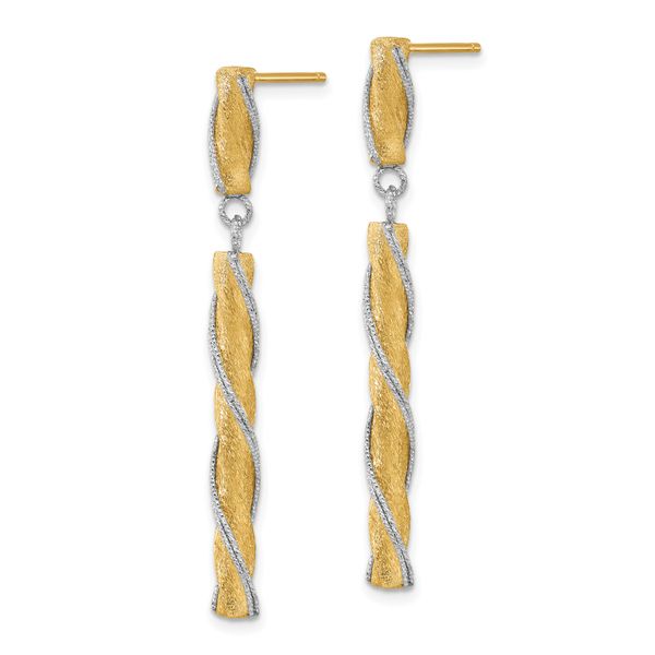 Leslie's 14K Two-tone Polished/Satin/Dia-cut Post Dangle Earrings Image 2 Van Scoy Jewelers Wyomissing, PA