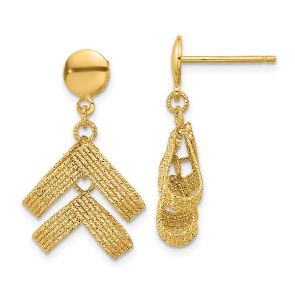 Leslie's 14K Polished and Textured Fancy Dangle Post Earrings JMR Jewelers Cooper City, FL
