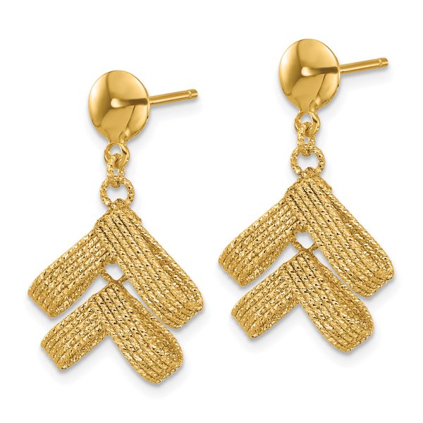 Leslie's 14K Polished and Textured Fancy Dangle Post Earrings Image 2 J. West Jewelers Round Rock, TX