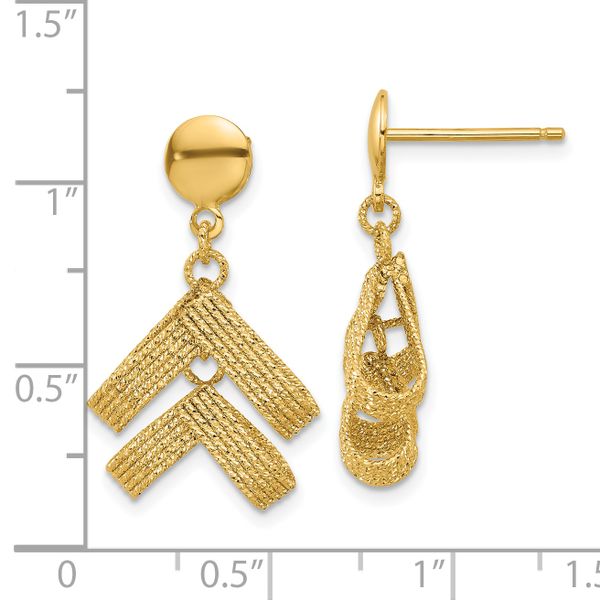 Leslie's 14K Polished and Textured Fancy Dangle Post Earrings Image 3 Selman's Jewelers-Gemologist McComb, MS
