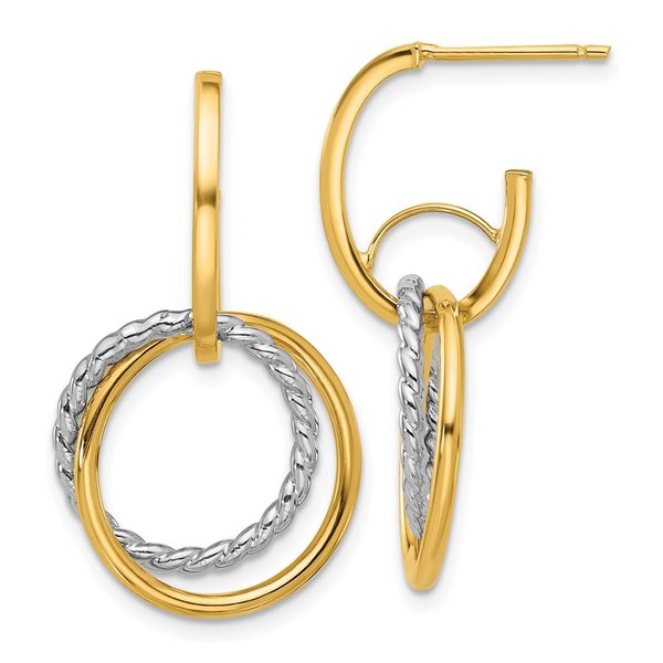 Leslie's 14K w/Rhodium Polished/Twisted Circles J-Hoop Post Earrings A. C. Jewelers LLC Smithfield, RI