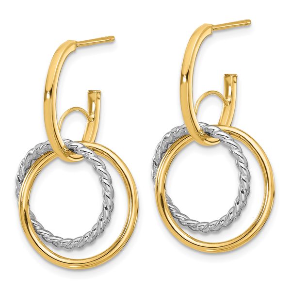 Leslie's 14K w/Rhodium Polished/Twisted Circles J-Hoop Post Earrings Image 2 Crews Jewelry Grandview, MO
