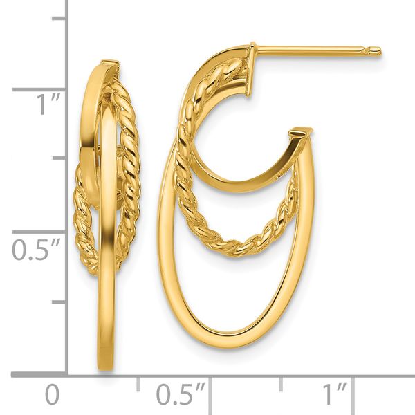 Leslie's 14K Polished and Twisted Oval J-Hoop Post Earrings Image 3 Selman's Jewelers-Gemologist McComb, MS