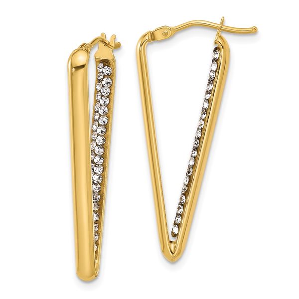 Leslie's 14K Polished with Crystal Triangle Hoop Earrings Ask Design Jewelers Olean, NY
